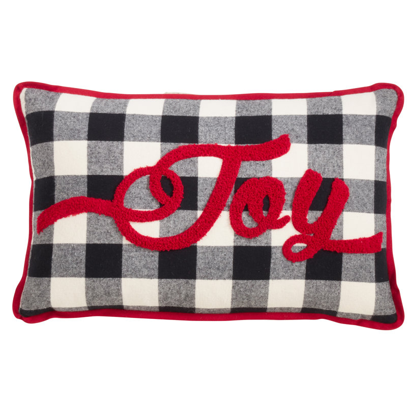 12 x 20 Inch Buffalo Plaid Joy Pillow Cover in Black and Red