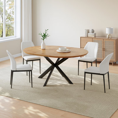 7-Piece Oval Dining Table Set With 6 Modern Chairs For Dining Room