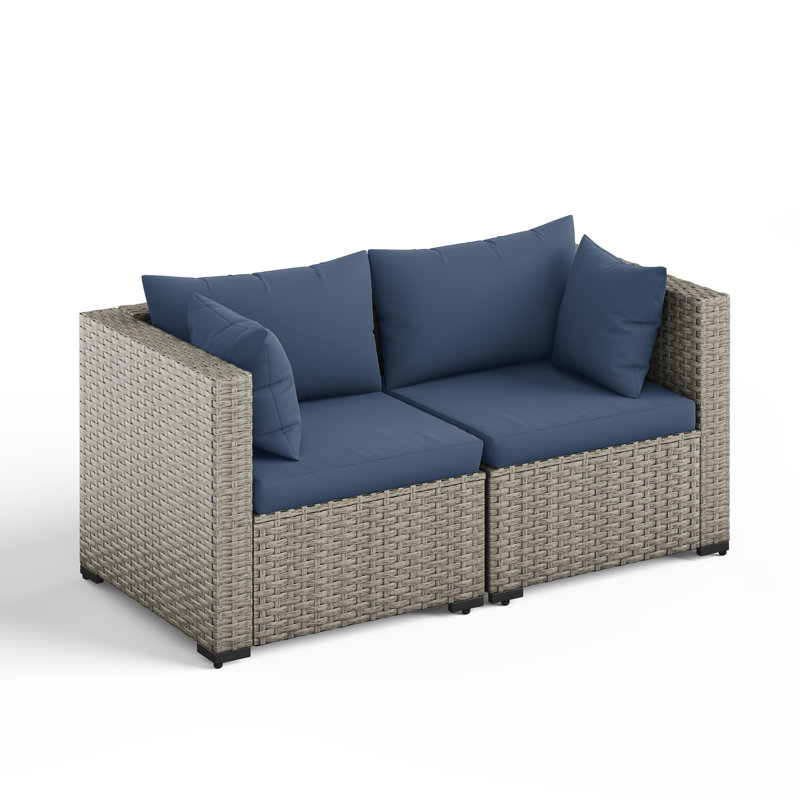 Zoea Outdoor Patio Sofa with Removable Cushions (Set of 2), Navy