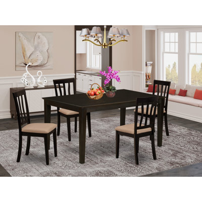 Ensemble de salle à manger 5 pièces comprenant une table de salle à manger rectangulaire et 4 chaises de cuisine rembourrées en lin, cappuccino