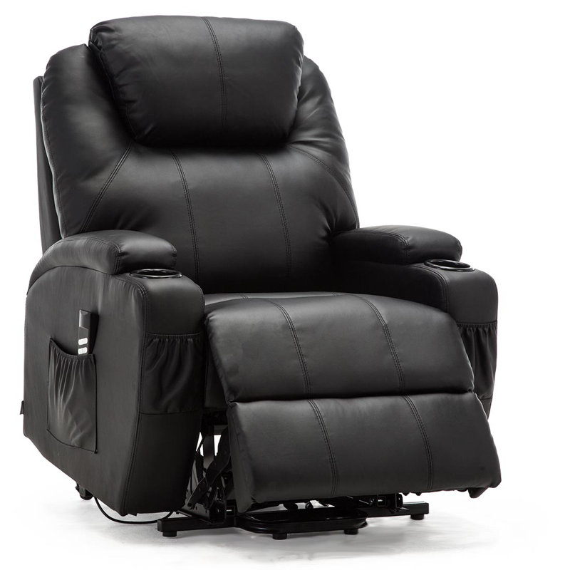 86cm Wide Faux Leather Lift Assist Home Theatre Recliner with Massager, Black, Dual Motor Lift Assist