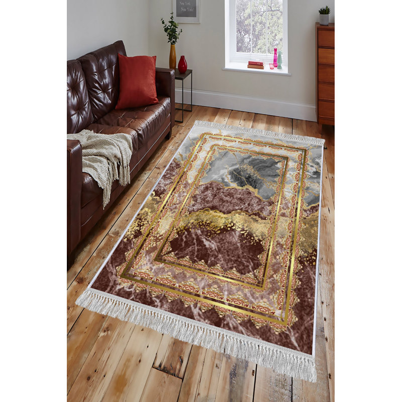 Luxurious Velvet Area Rug, 5.9 x 9.2 Feet | 100% Velvet Fabric, 100% Cotton Sole, 0.4 in Pile Height | Antibacterial, Non-Slip, Machine Washable | Elegant 3D Digital Print for Living Room & Bedroom Decor