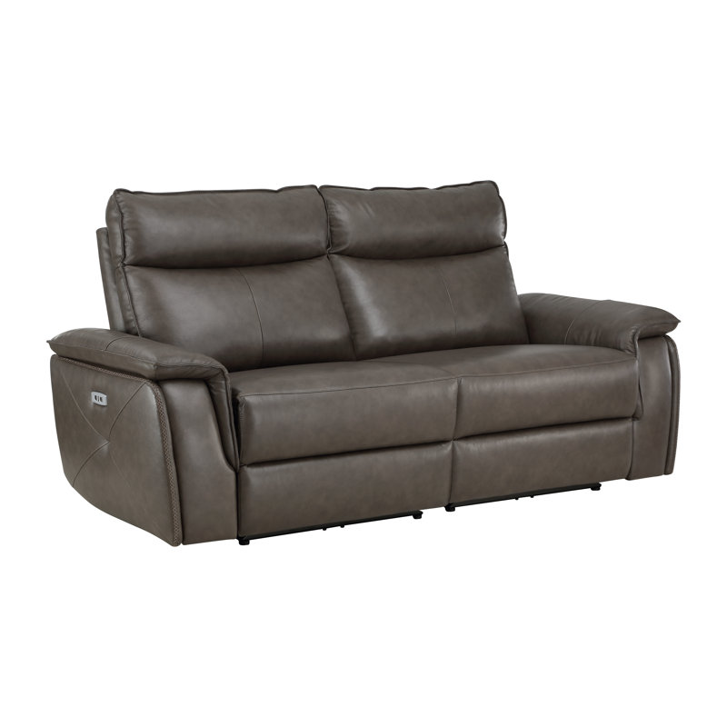 Causeuse inclinable électrique en cuir fleur de 80 po moderne et contemporain Enjolie avec double inclinaison électrique et appui-tête, ports de charge USB intégrés