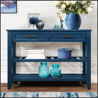 Console de style Mid-Century avec 2 tiroirs et 2 tablettes, buffet en bois massif pour le salon et le vestibule