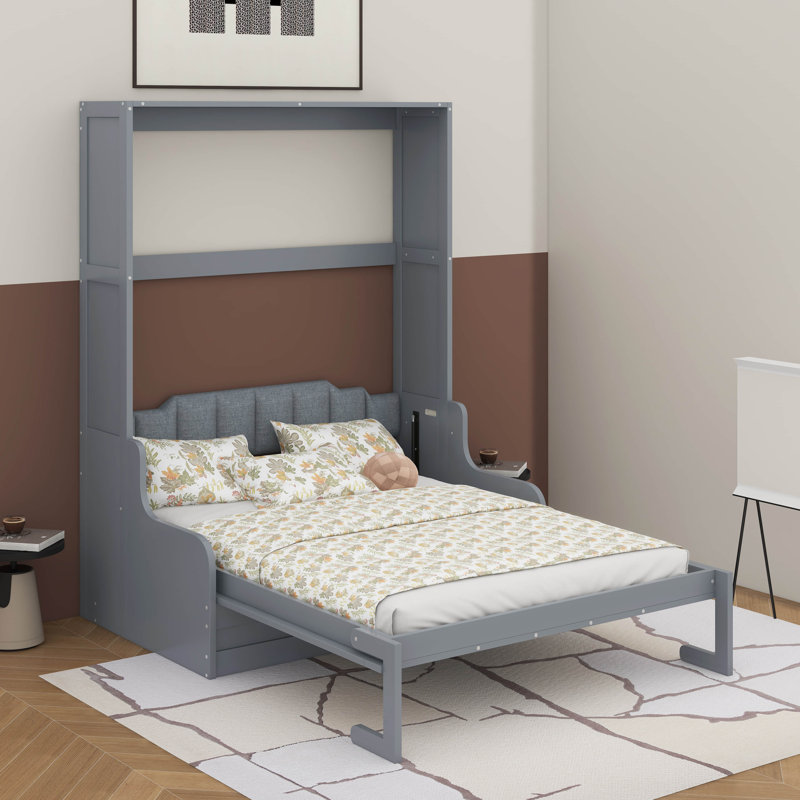 Grand lit escamotable mural avec coussin, Grand lit, Gris