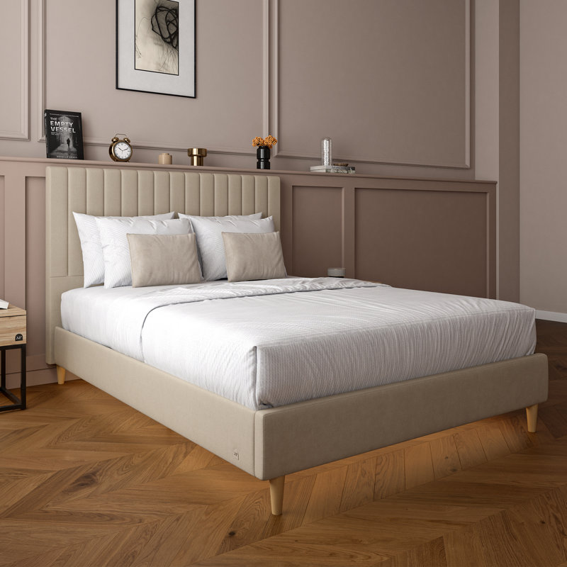 XR Living Maisie Fabric Bed Frame with LED Lighting, Cream, Kingsize (5')