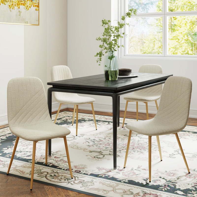 34.6"H Linen Upholstered Dining Chair Side Chairs With Metal Legs