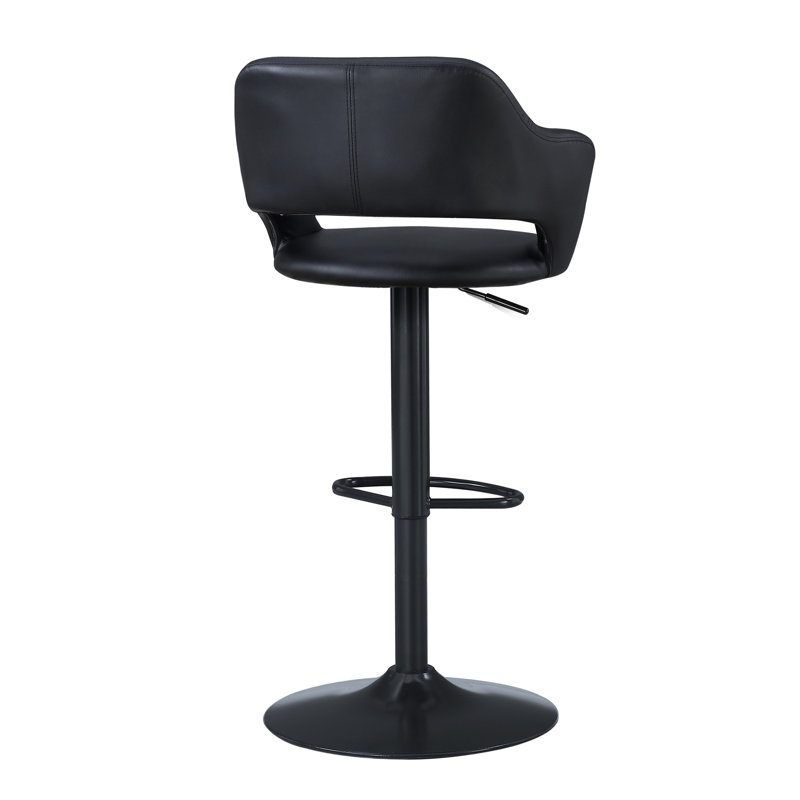 Tabouret de bar, pivotant, hauteur de bar, réglable, métal noir, aspect cuir, contemporain, moderne