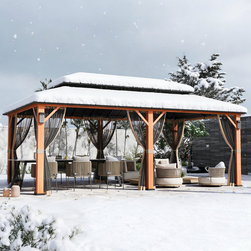 Hamilton 12 FT. x 20 FT. Hard Top Gazebo With Solar Self Powered LED Lights, Mosquito Netting And Canopy Hook