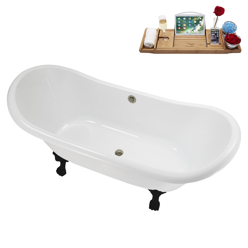 71" Streamline Clawfoot Tub,Tray,Drain and Clawfeet, Matte Black, Brushed Nickel