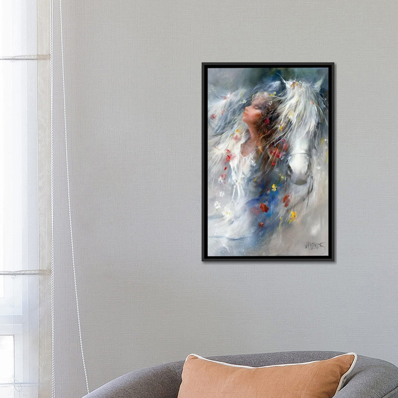 «Pensées», reproduction sur toile, H 26 po x l 18 po x P 1,5 po, Toile avec cadre noir, Pas de tapis