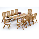8 Seats 9 Pcs Grade-A Teak Wood Dining Set: 94" Double Extension Oval Table And 8 Ashely Folding Reclining Arm Chairs #11AS2208
