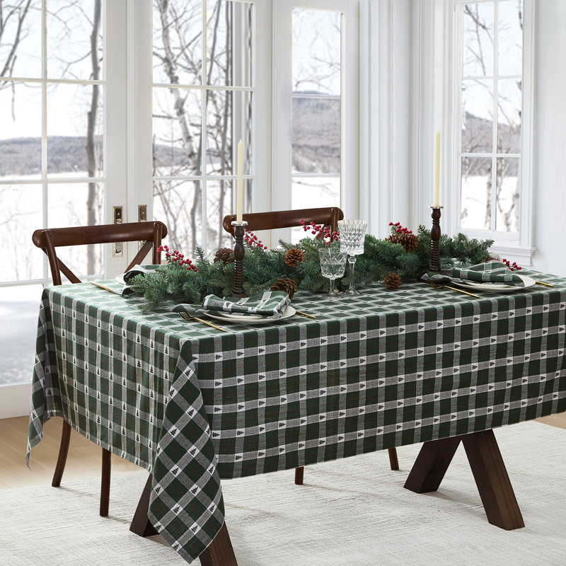 Keandra Christmas/Holiday Tree Dobby Cotton Tablecloth, 70" L x 52" D, Green