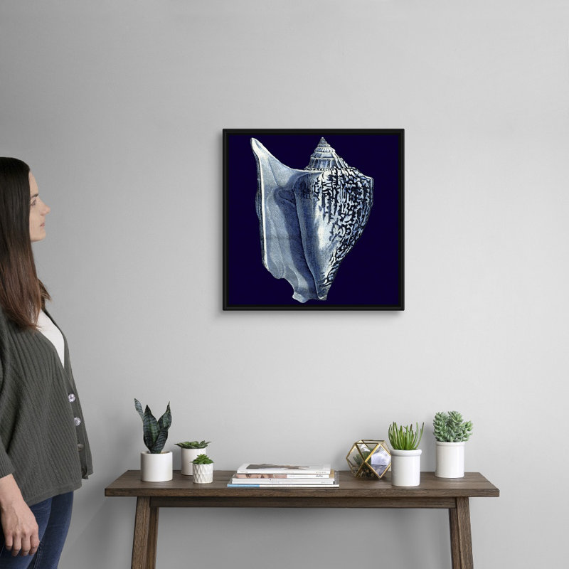 « Indigo shells I » par vision studio-impression, Cadre noir, H 38 po x l 38 po x 1,75 po