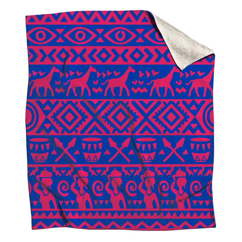 Couvertures roses et bleues à motif africain, L 50 po x H 60 po