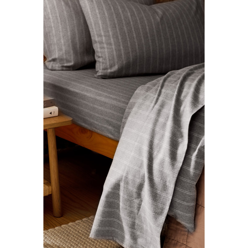 Flannel Stripe Sheet Set, Queen Sheet Set, Silver