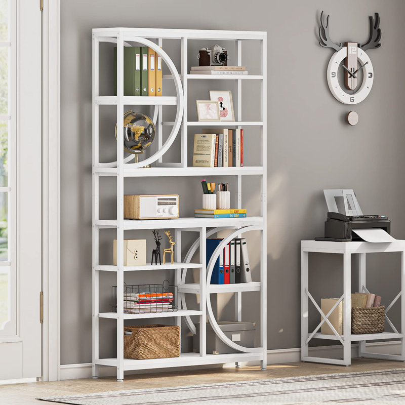 195cm H x 100cm W Stainless Steel Geometric Bookcase, White