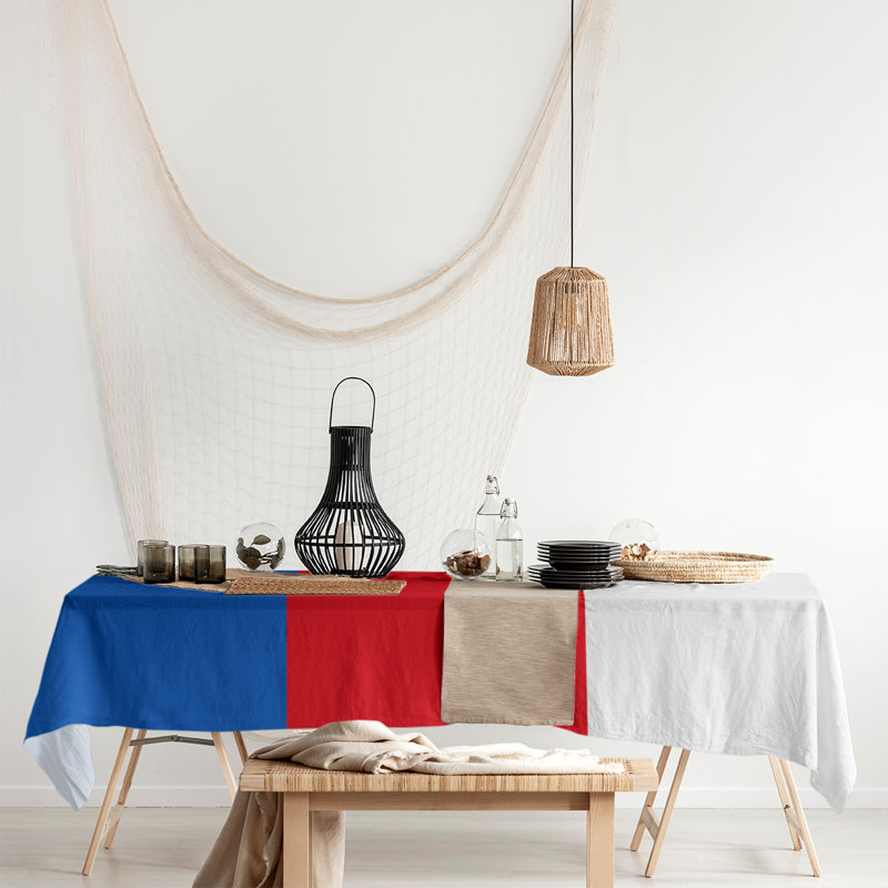 Mélange de coton rayé Nappe, Kansas, bleu / rouge / blanc