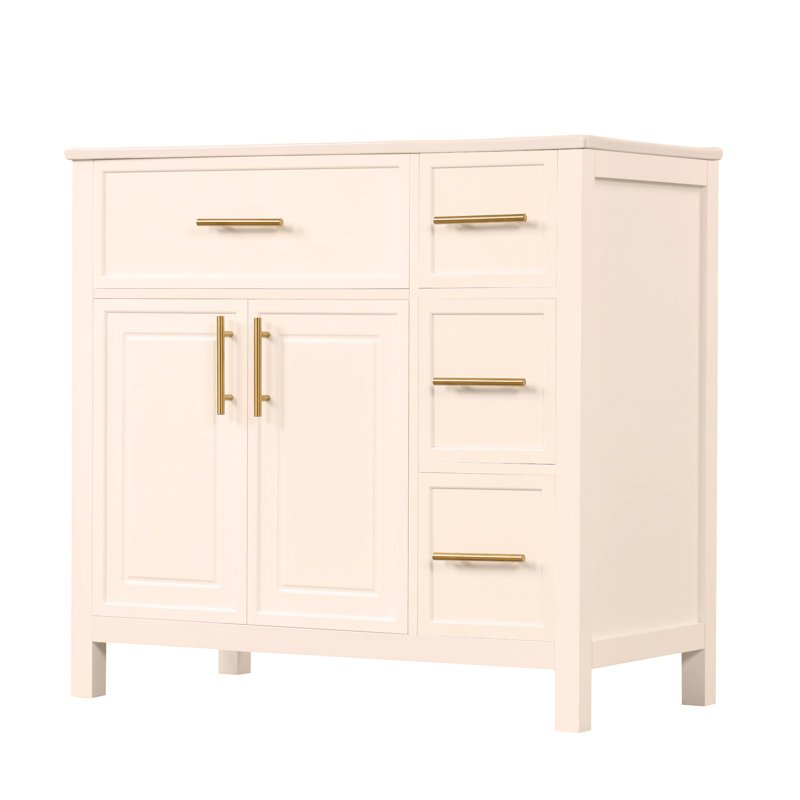 Meuble-lavabo 36 po avec comptoir d'évier, meuble-lavabo avec deux portes et trois tiroirs, Blanc