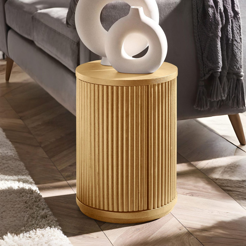 Auman Fluted Side Table With Door, Light Oak