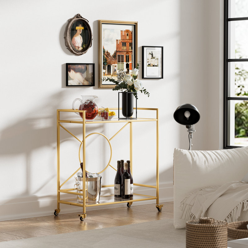 Talar Metal Bar Cart Simply Assembled with ONLY 4 Screws, Transparent Tempered Glass, Gold