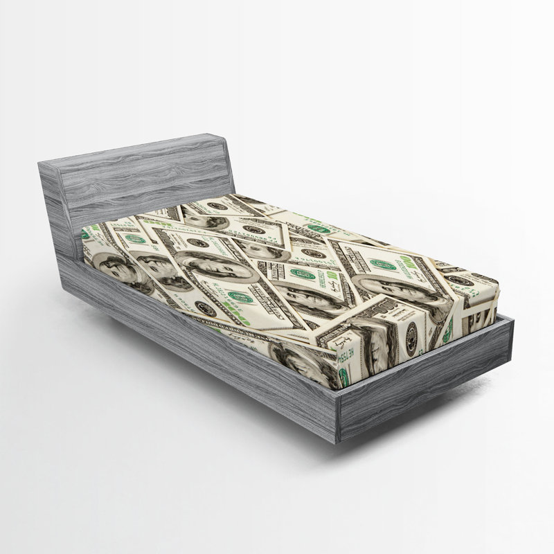 Ensemble de draps-housse Ambesonne 2 pièces Ben Franklin Portrait Wealth Pale Green Grey, Drap-housse de taille simple
