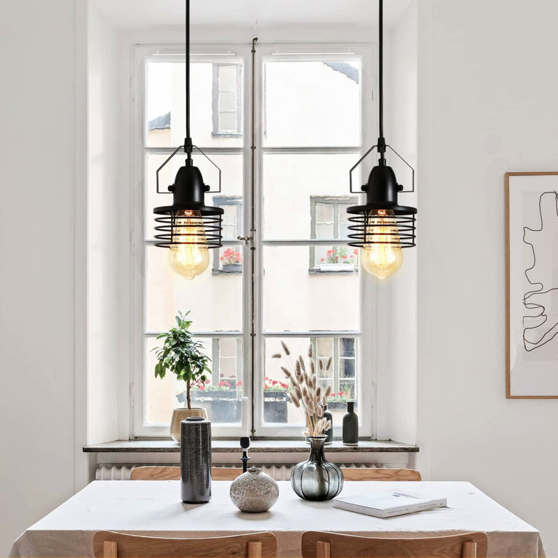 Luminaire industriel à cage métallique - Ampoule E26 rétro réglable à intensité variable illuminant votre chambre à coucher salon avec une touche de style noir mat classique