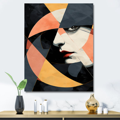«Black and Pink Woman Cubist Portrait I - Abstract Cubism», reproduction d'art murale