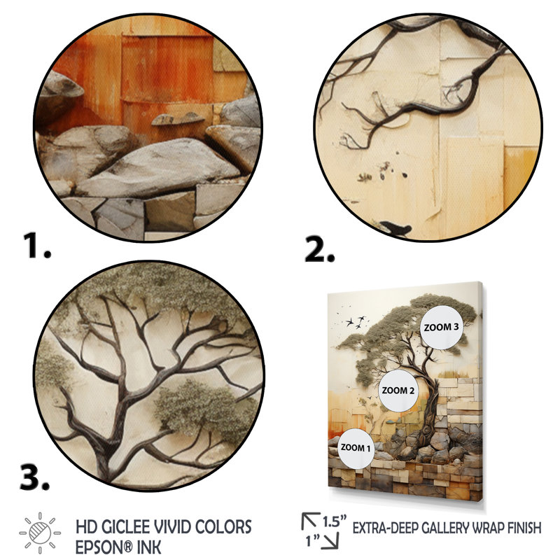 «Tenielle Baobab Tree Collage I», reproduction sur toile, H 32 po x l 24 po x P 1 po, Toile avec cadre flottant noir