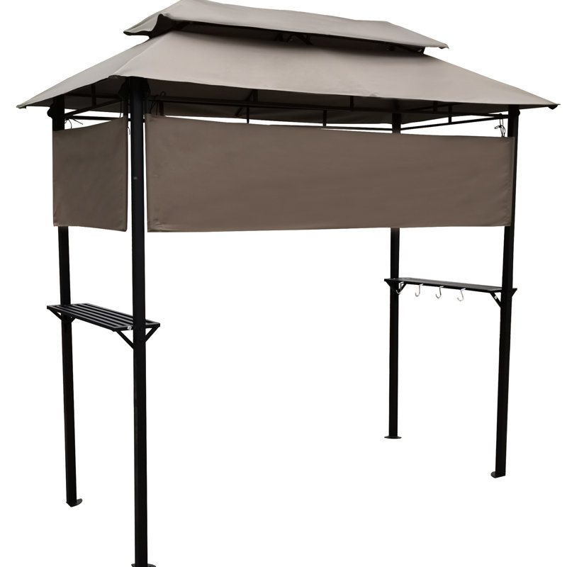 Pavillon de jardin en métal de 8 pi x 4 pi avec auvent et base en acier, Brun clair