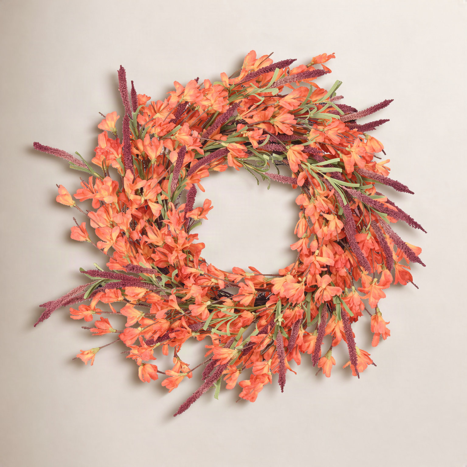 24" Handcrafted Forsythia Thanksgiving Wreath, Grape