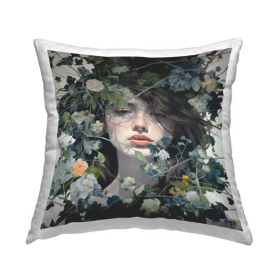 Woman with Floral Vines Decorative Printed Throw Pillow by RB