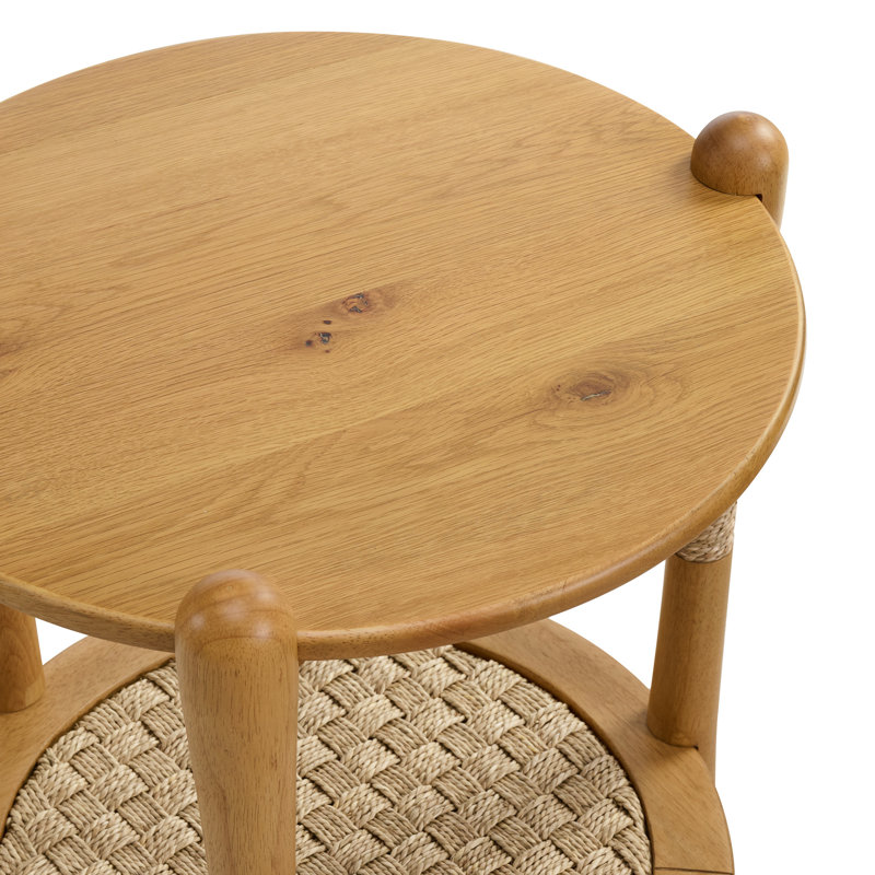 Table de bout ronde en bois avec tablette en ruppie maritime Arnkell, Naturel