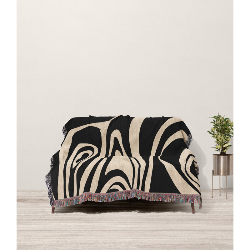 Kayle Abstract Zebra Pattern Blanket Throw, Black/Beige, Twin