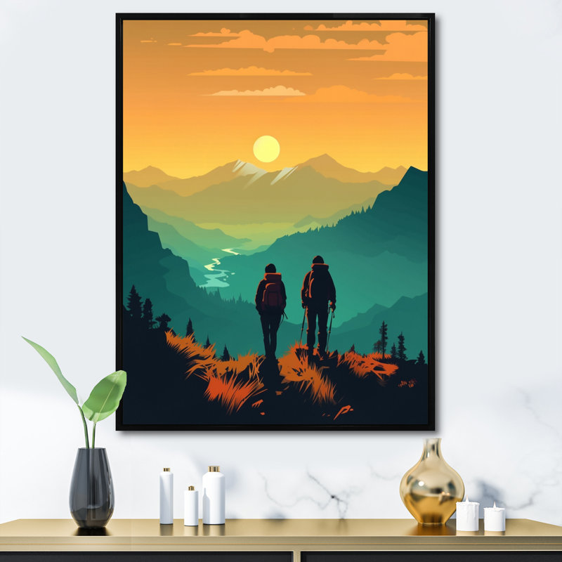 Coucher de soleil audacieux jaune sarcelle audacieux II, H 20 po x l 12 po x P 1 po, Cadre flottant noir