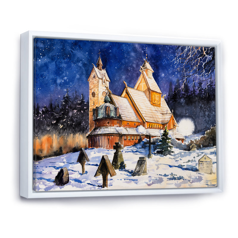 Cadre médiéval de Wang dans un paysage de neige - cadre flottant, reproduction sur toile, H 8 po x l 12 po x P 1 po