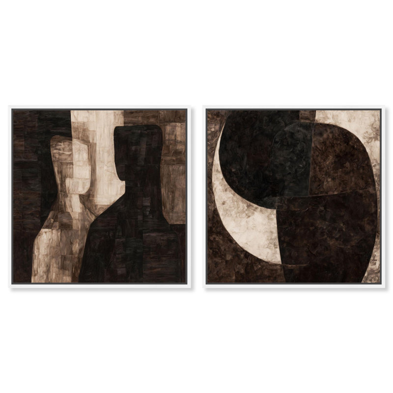 Duality of Forms Set Canvas Print Beige Wall Decor Set by Art Remedy, Black Frame, 12 x 12, 21" H x 21" W, White Frame