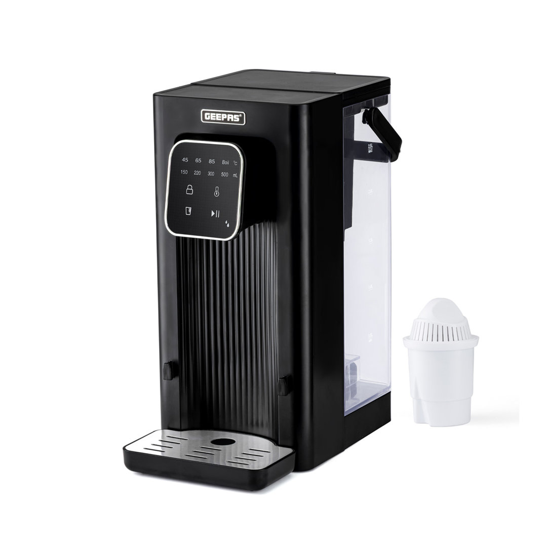 Geepas Instant Water Dispenser 2.6kw | Strix Filter 2.5l Tank | Adjustable Temp (45/65/85) & Volume | Touch Panel Led Indicator Removable Drip Tray |