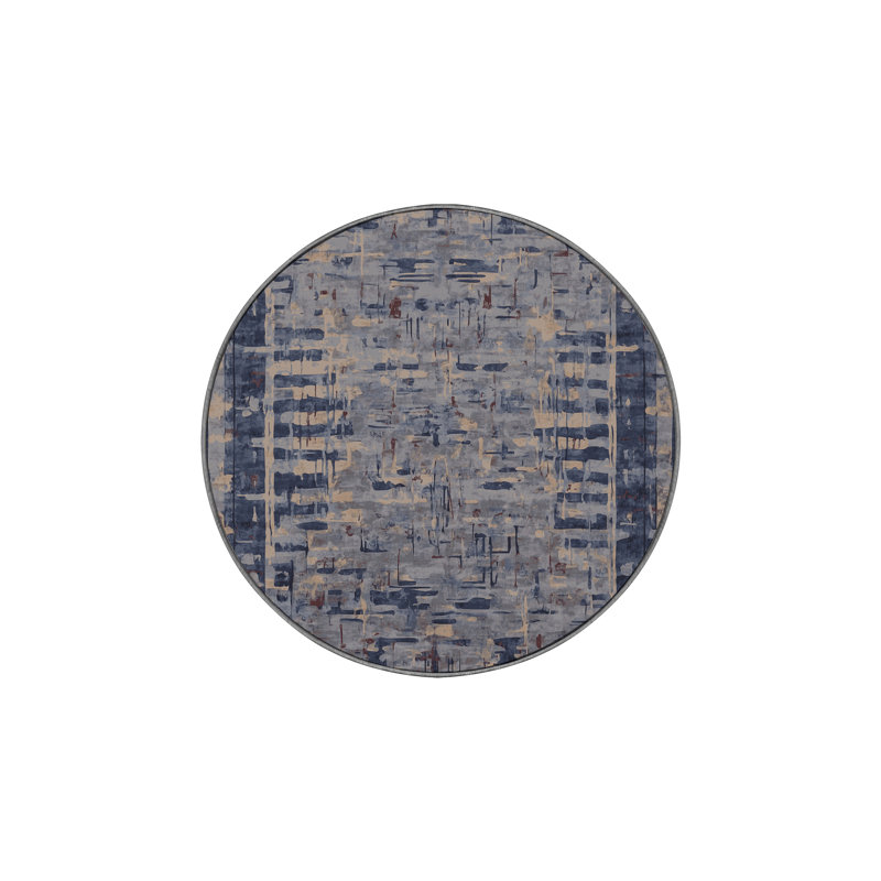Machine Washable Gray Area Rug, Round 4'