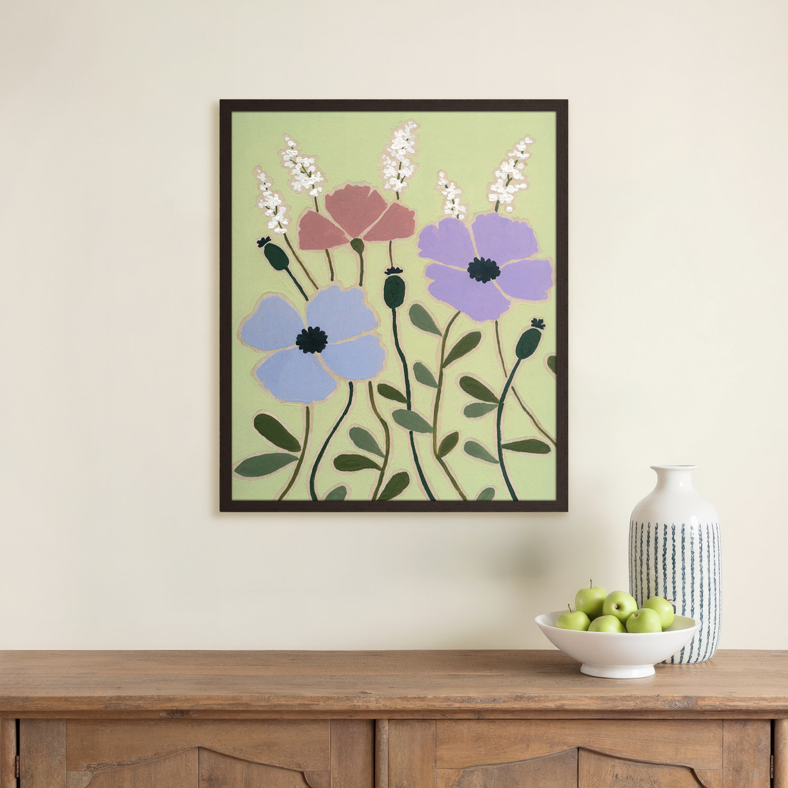 Maura "Woodblock Floral III" Print, 25.5" H x 21.5" W x 1.25" D, Walnut Framed