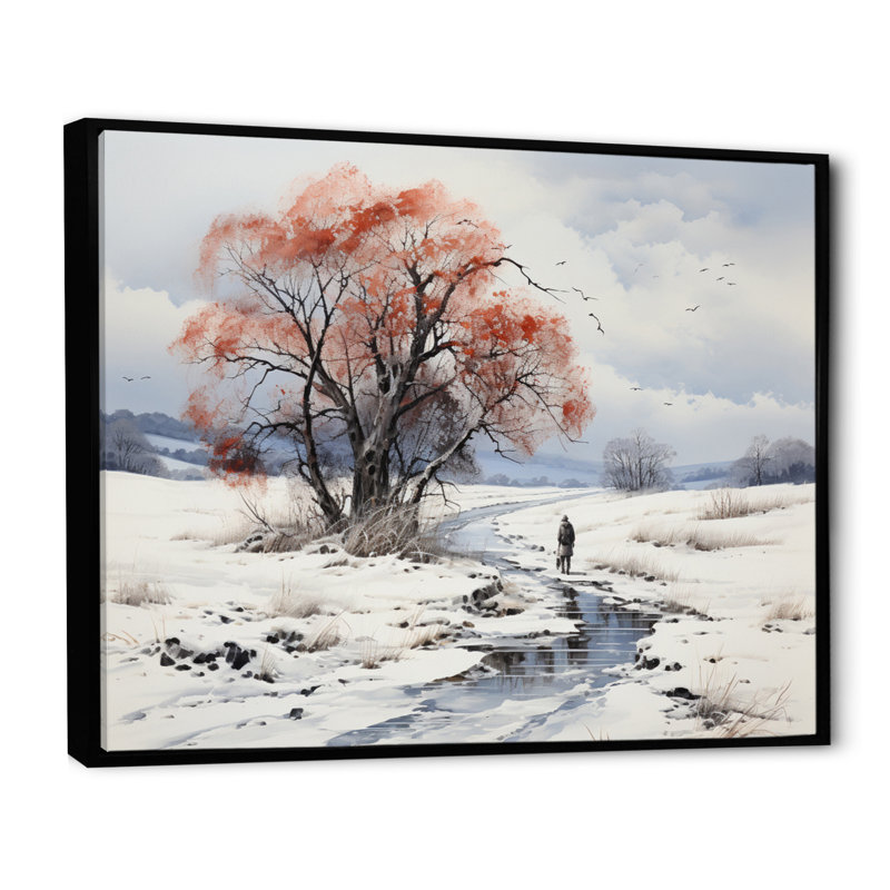 Native Art Winters Solitude I, reproduction d'art sur toile, 34" H x 44" W, Cadre flottant noir