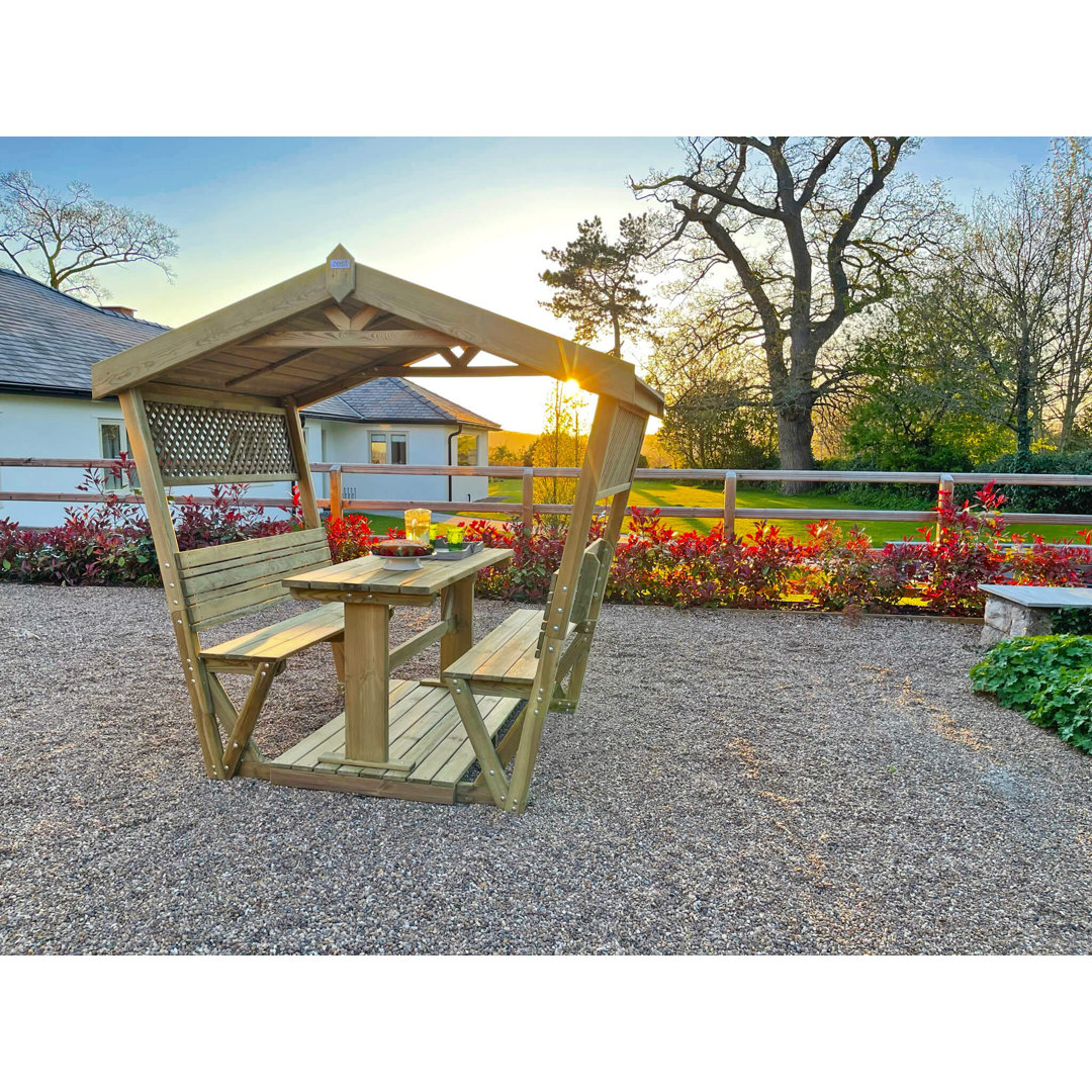 Breslyn 212cm W x 144cm D Solid Wood Arbour with Bench in Brown