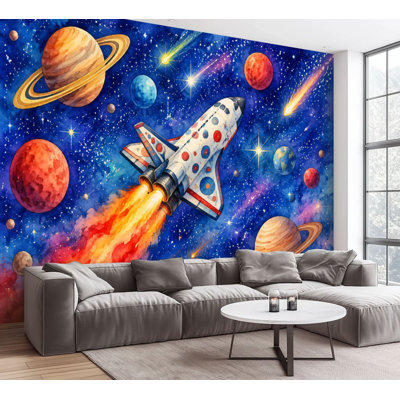 Wall Mural Peel and Stick Wallpaper Colorful Space Among Planets Stars Vibrant Galaxy Self-Adhesive Removable Contact Paper Wall Decor for Living Room Bedroom 100"H x 144"W