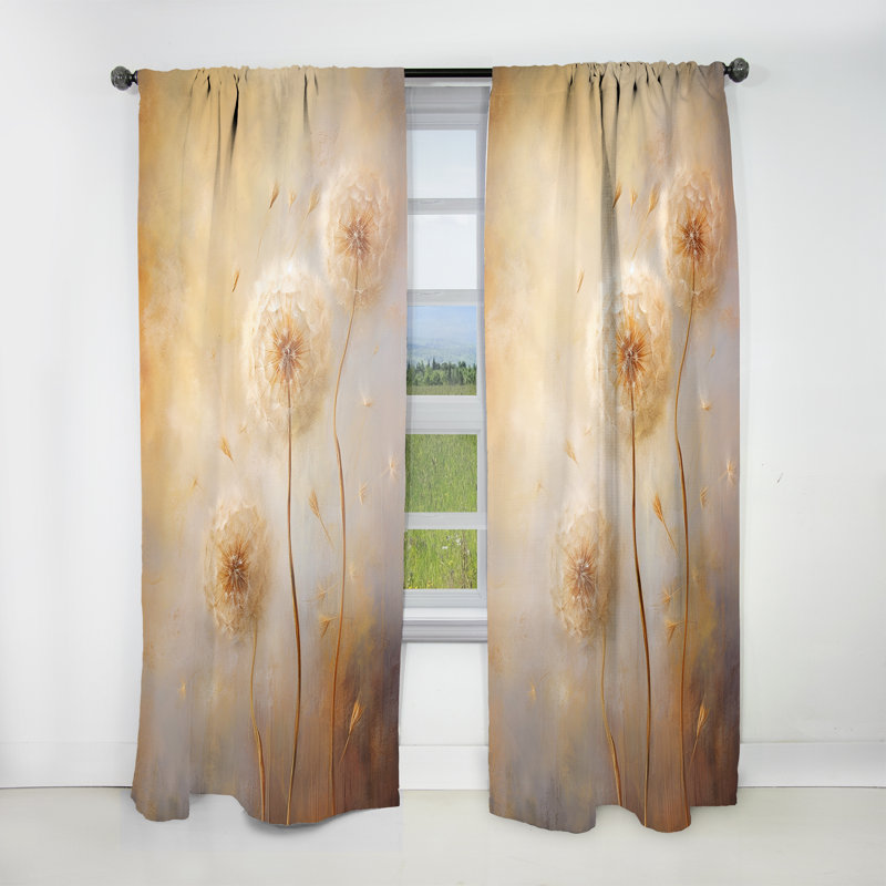 Verton White Dandelion Romantic Impression II - Traditional Curtain - Velvet Room Darkening - 1 Panel, 52" W x 63" L
