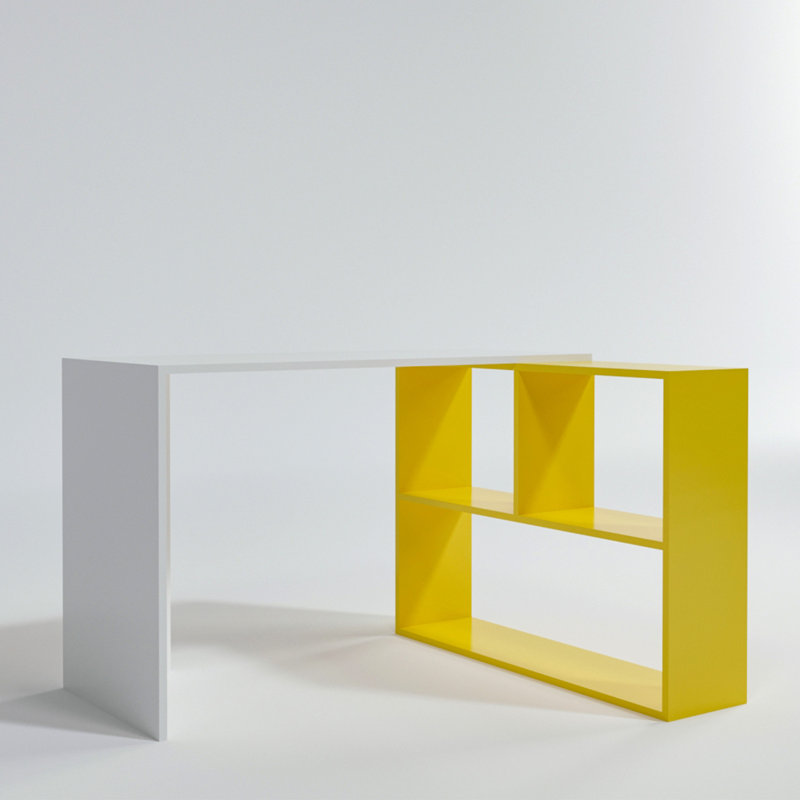 Hailley L-Shaped Writing Desk, White/Yellow