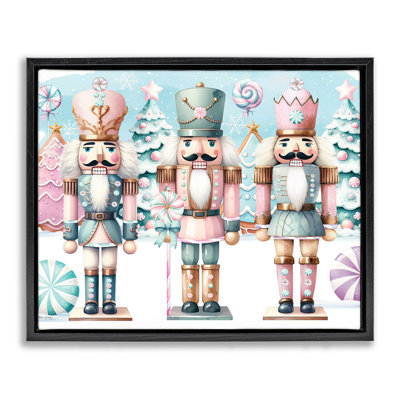 Pastel Nutcracker Trio Black Framed Floater Canvas Wall Art by Nicole DeCamp
