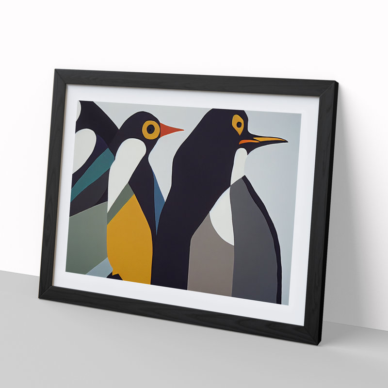 XH1022-6878X Penguins - Single Picture Frame Print, Black Framed, 25cm H x 34cm W x 2cm D