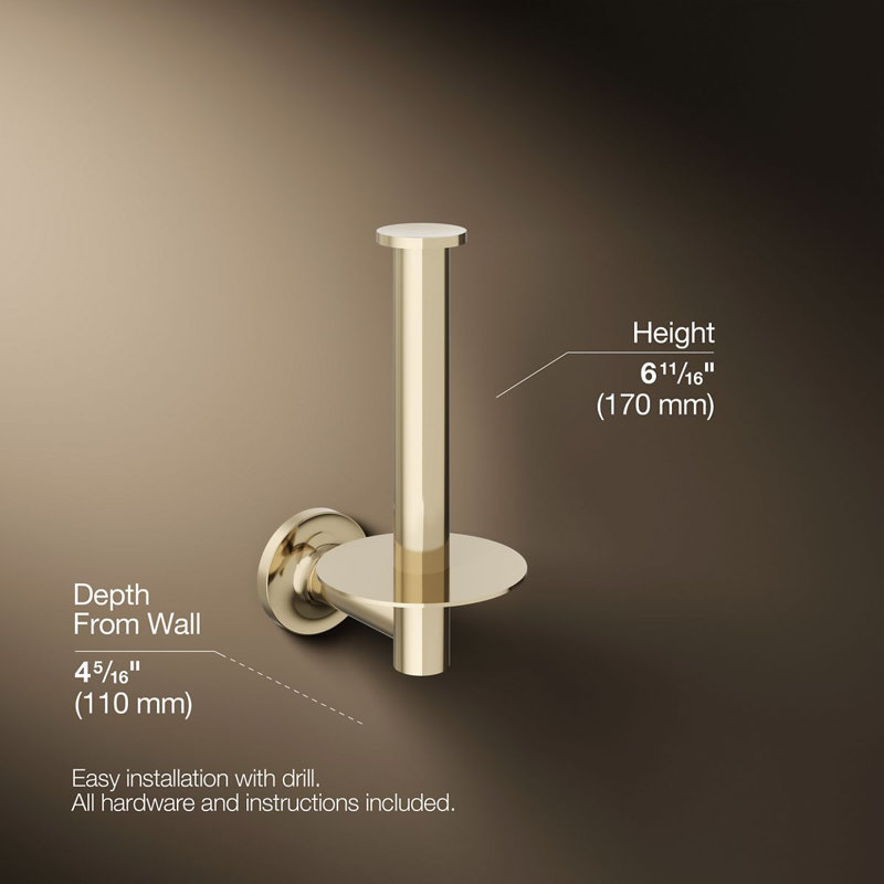 Purist® Vertical Toilet Paper Holder, Wall-Mount Bathroom Toilet Paper Holder, Vibrant French Gold