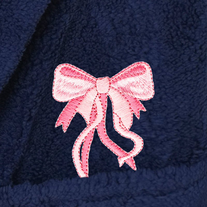  Peignoir en molleton mi-mollet avec poches et capuche, S, Bleu marine / rose