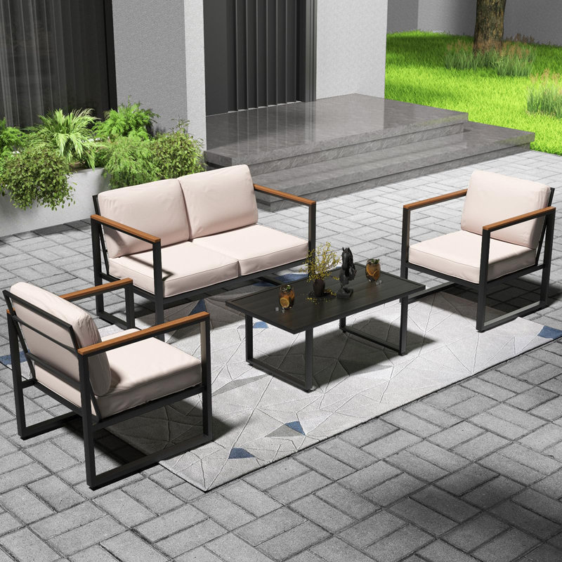 Patio Furniture Set, 4 Pieces Outdoor Patio Furniture With Coffee Table Set